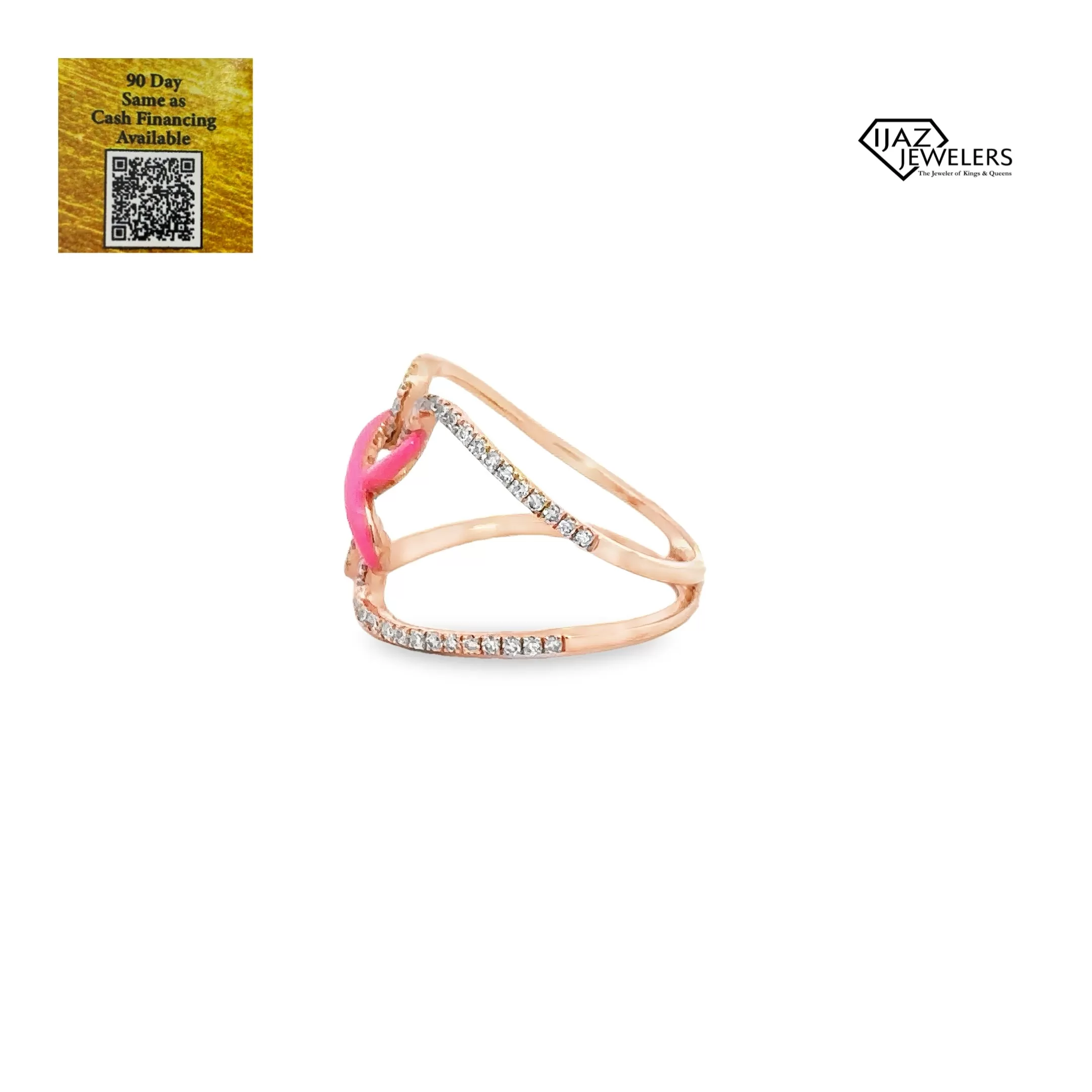 14K Rose Gold 0.33 Ladies Diamond Enamel Ring