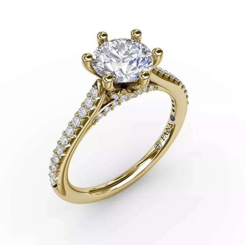 14K YELLOW GOLD 6-PRONG SEMI-MOUNT DIAMOND ENGAGEMENT RING (SETTING ONLY)