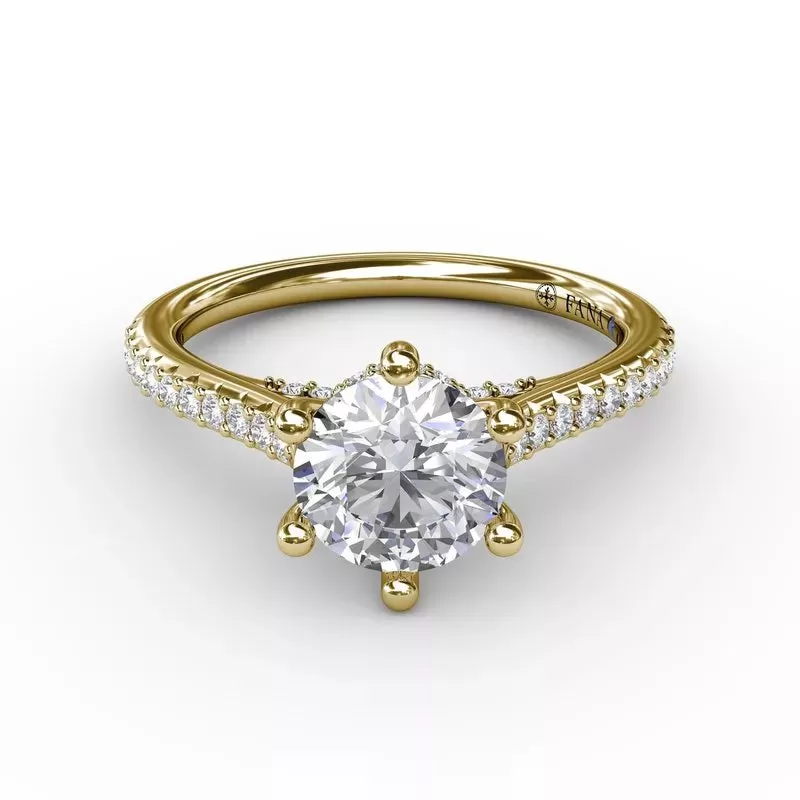 14K YELLOW GOLD 6-PRONG SEMI-MOUNT DIAMOND ENGAGEMENT RING (SETTING ONLY)