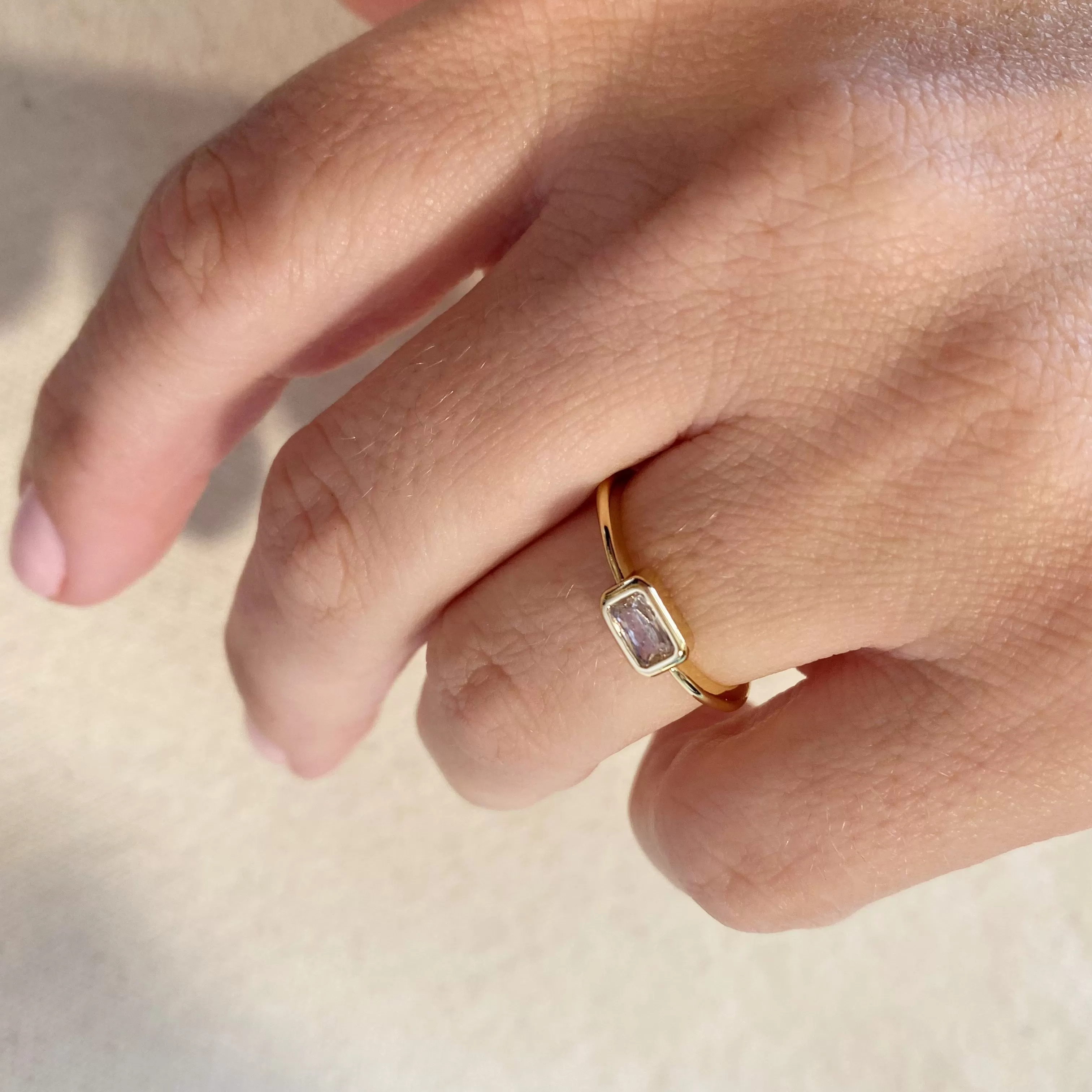 18k Gold Filled Rectangle Solitaire Ring