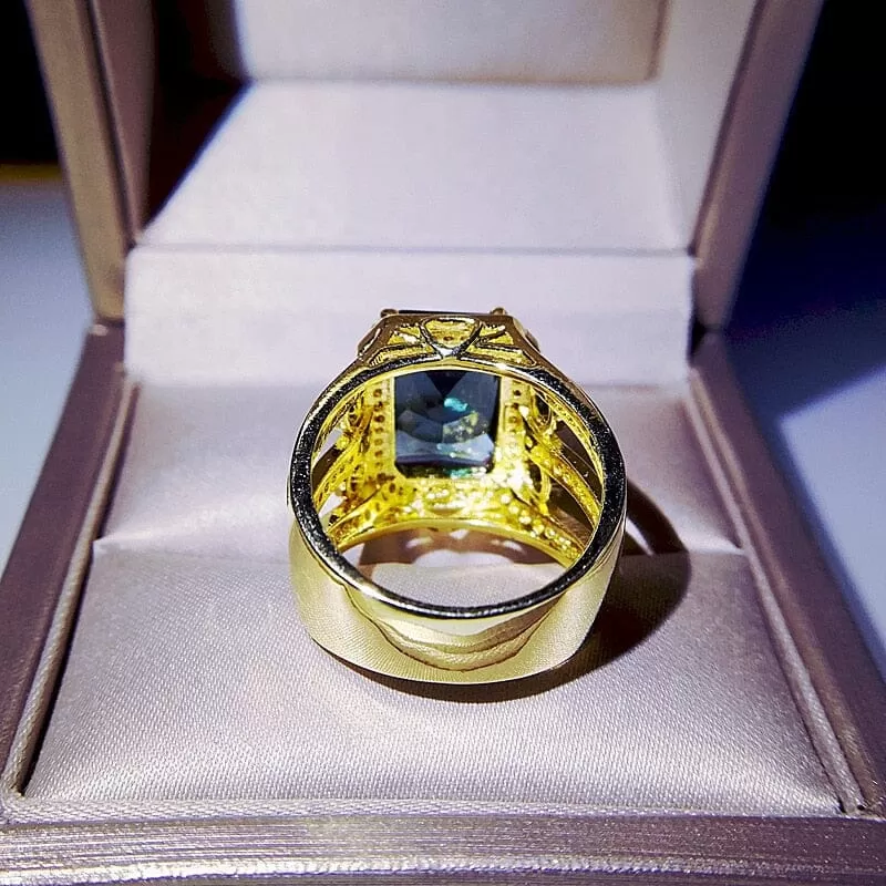 18K Gold Plated Square Sapphire 925 Sterling Silver Ring