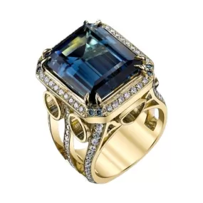 18K Gold Plated Square Sapphire 925 Sterling Silver Ring