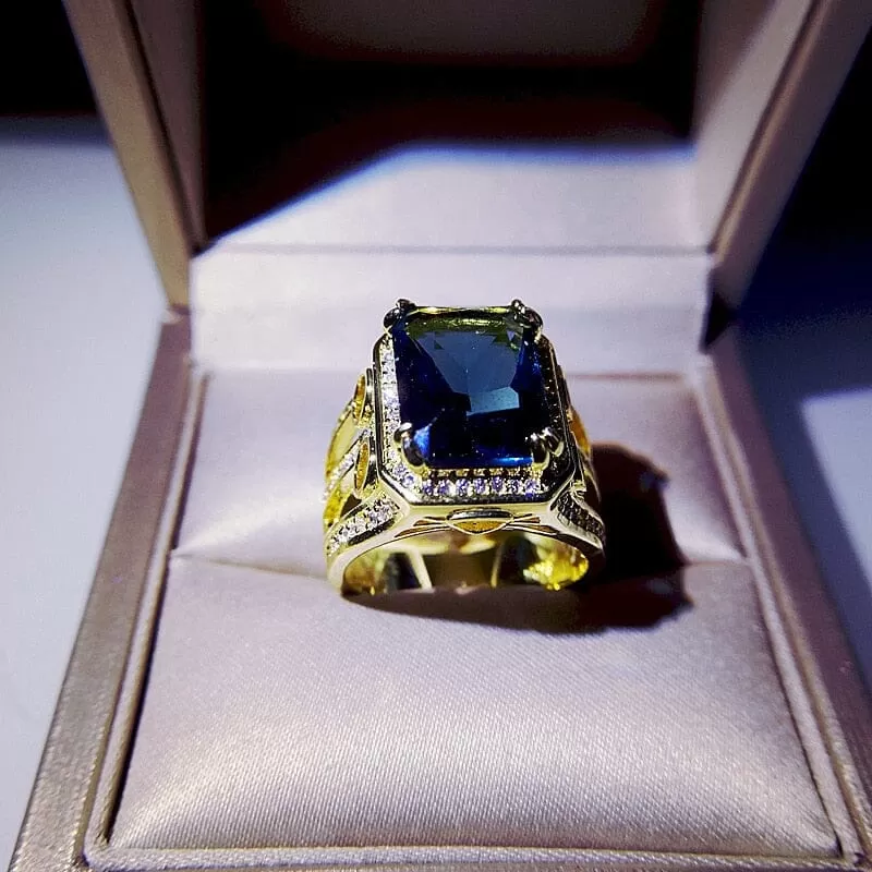 18K Gold Plated Square Sapphire 925 Sterling Silver Ring