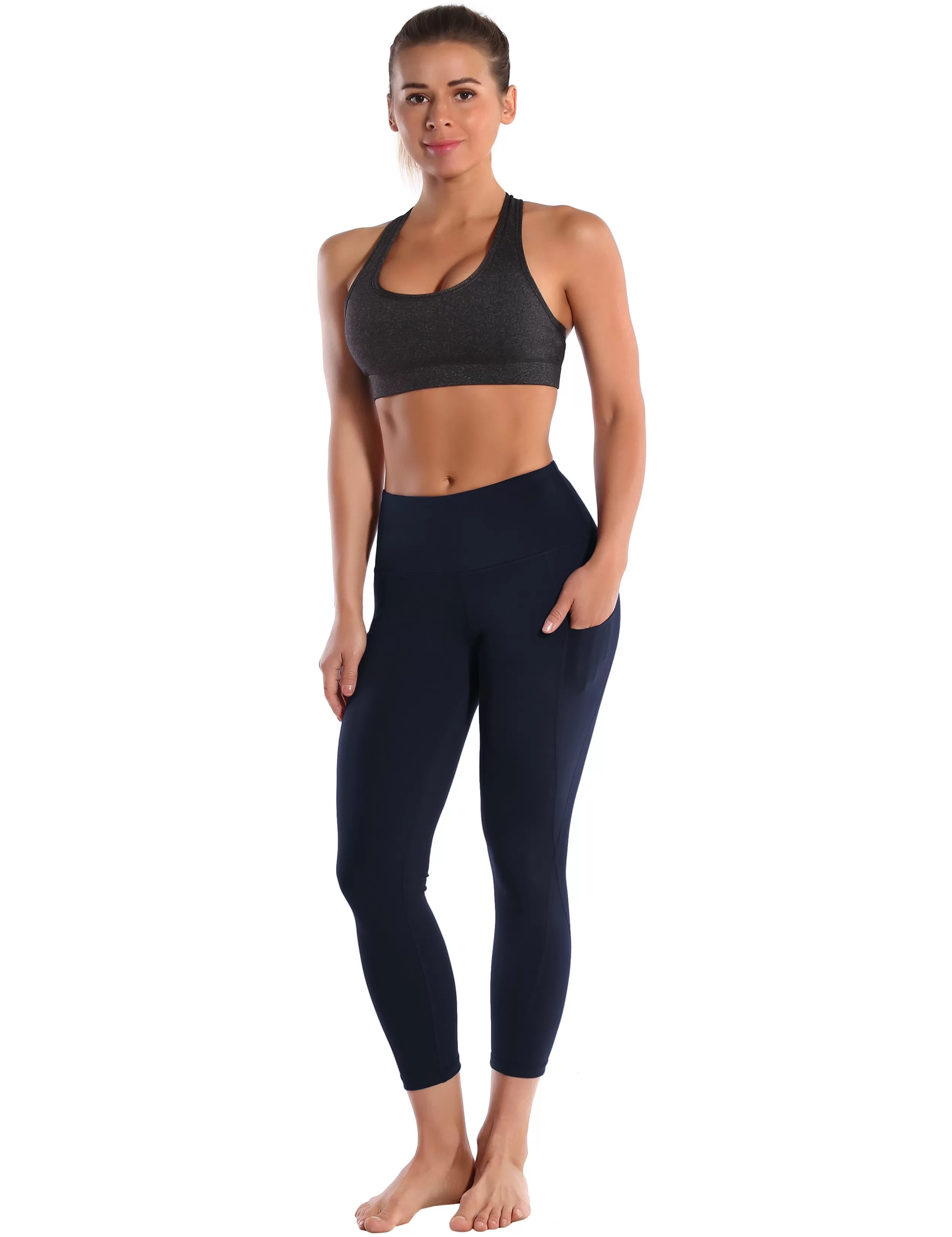 22 High Waist Side Pockets Capris darknavy_yogastudio