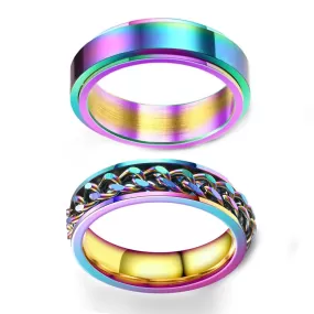 2Pcs 6MM Stainless Steel Spinner Rings for Men Women Promise Set