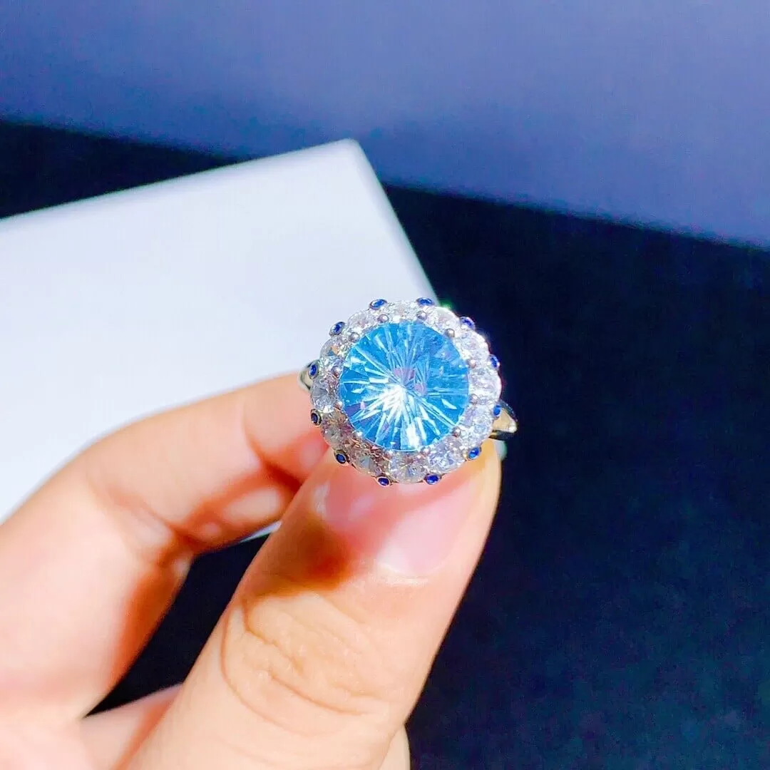 5 Carat Natural Sky Blue CZ Topaz Ring