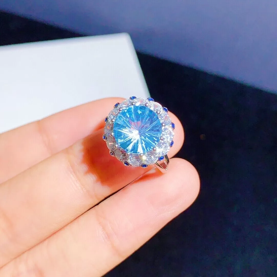 5 Carat Natural Sky Blue CZ Topaz Ring