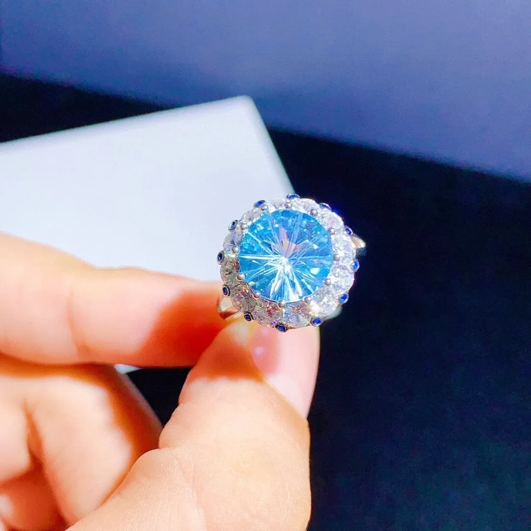 5 Carat Natural Sky Blue CZ Topaz Ring