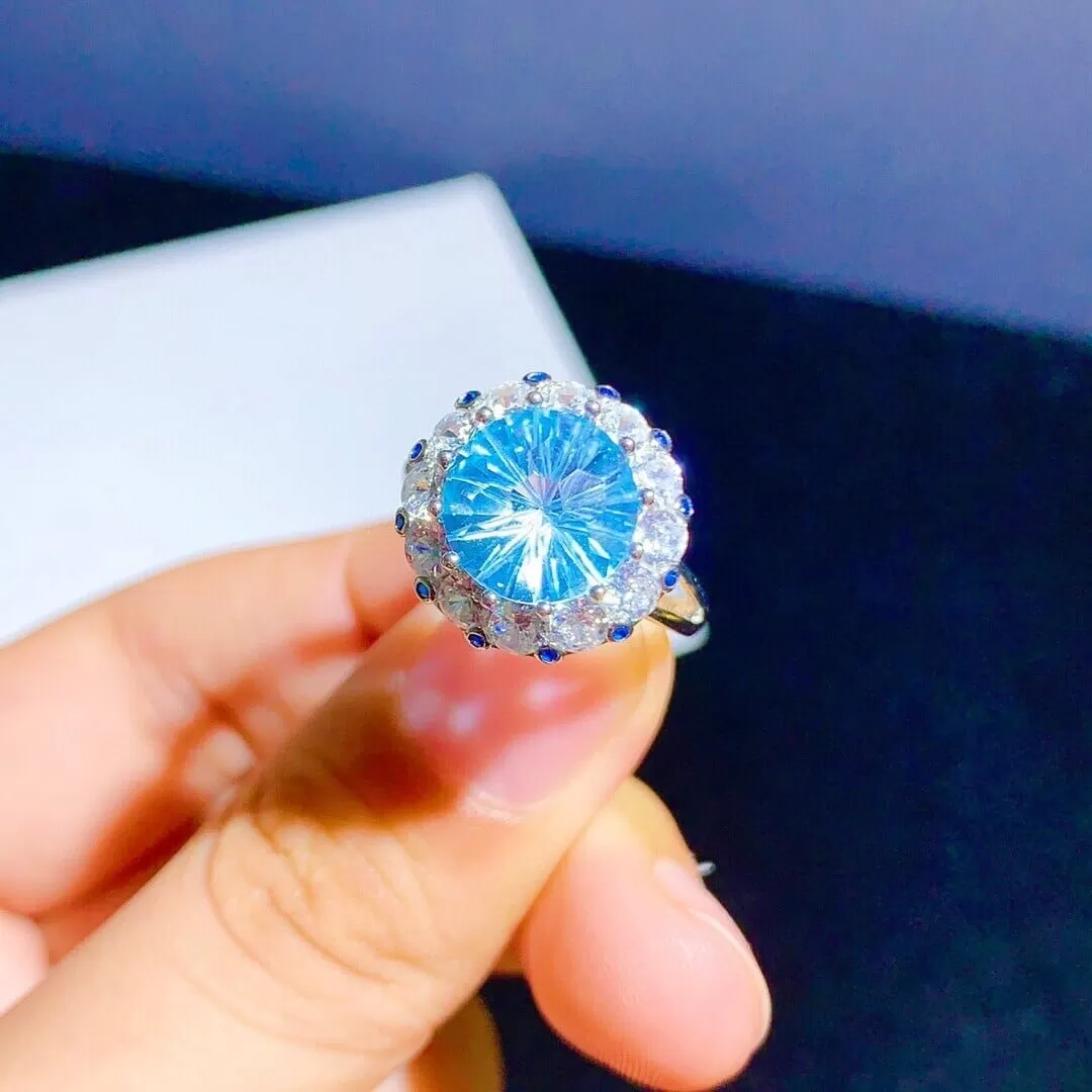 5 Carat Natural Sky Blue CZ Topaz Ring