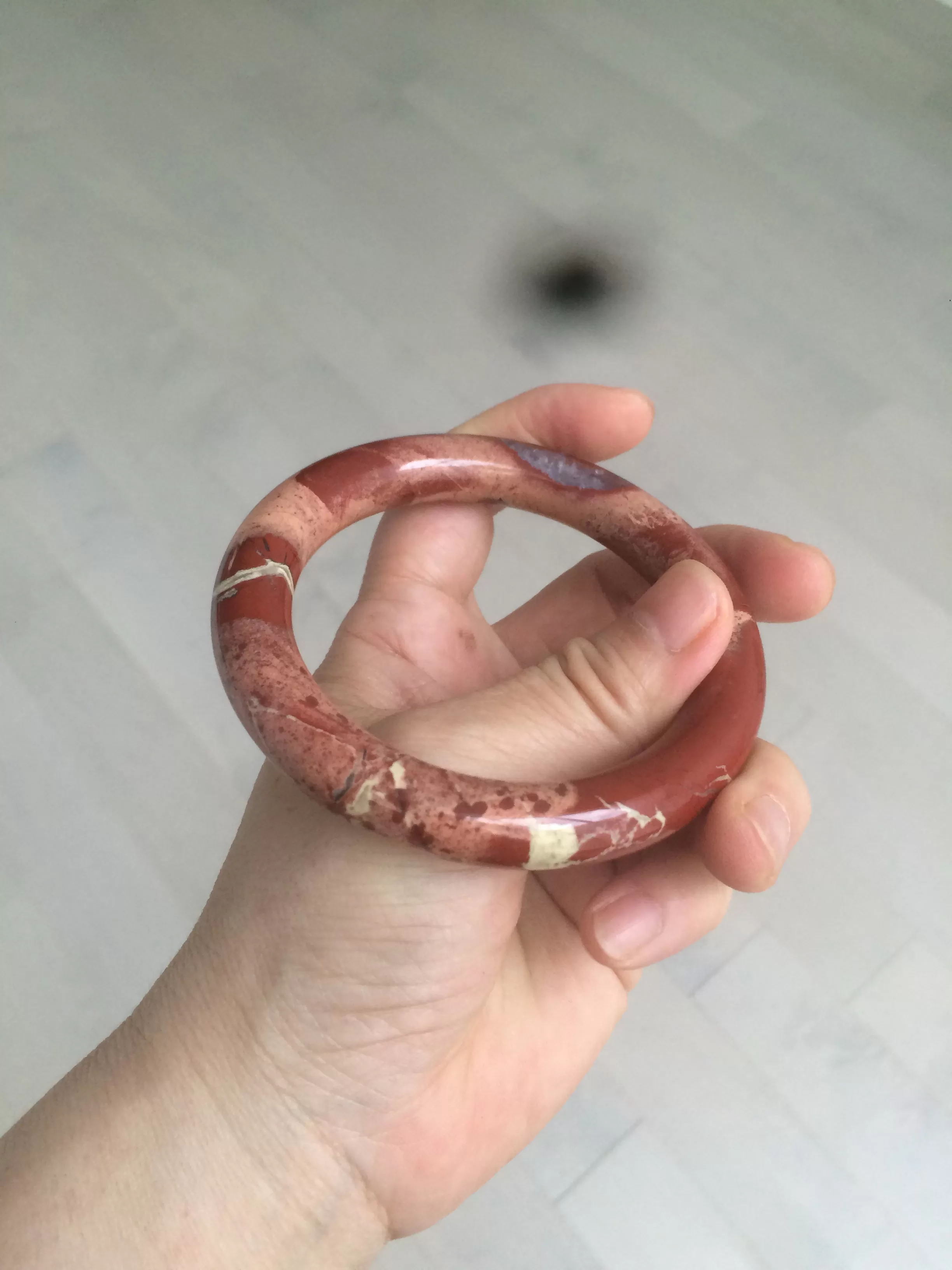 57.3mm 100% natural red/pink round cut red jasper stone bangle XY76