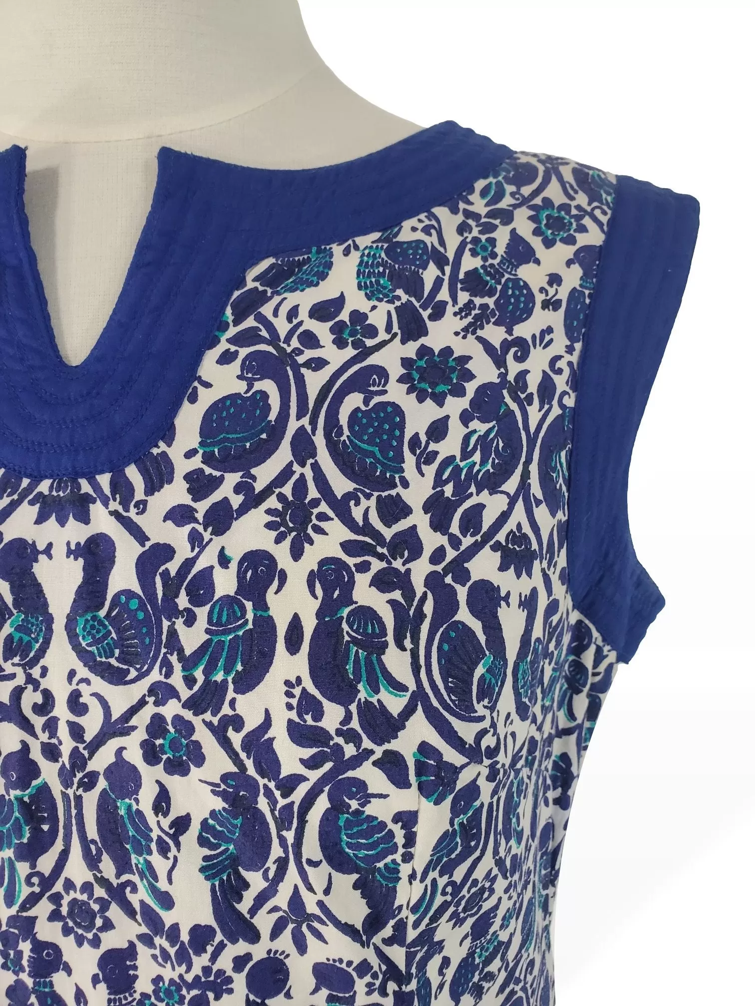 60s Cotton Shift Dress in Blue Batik Print - sm, med