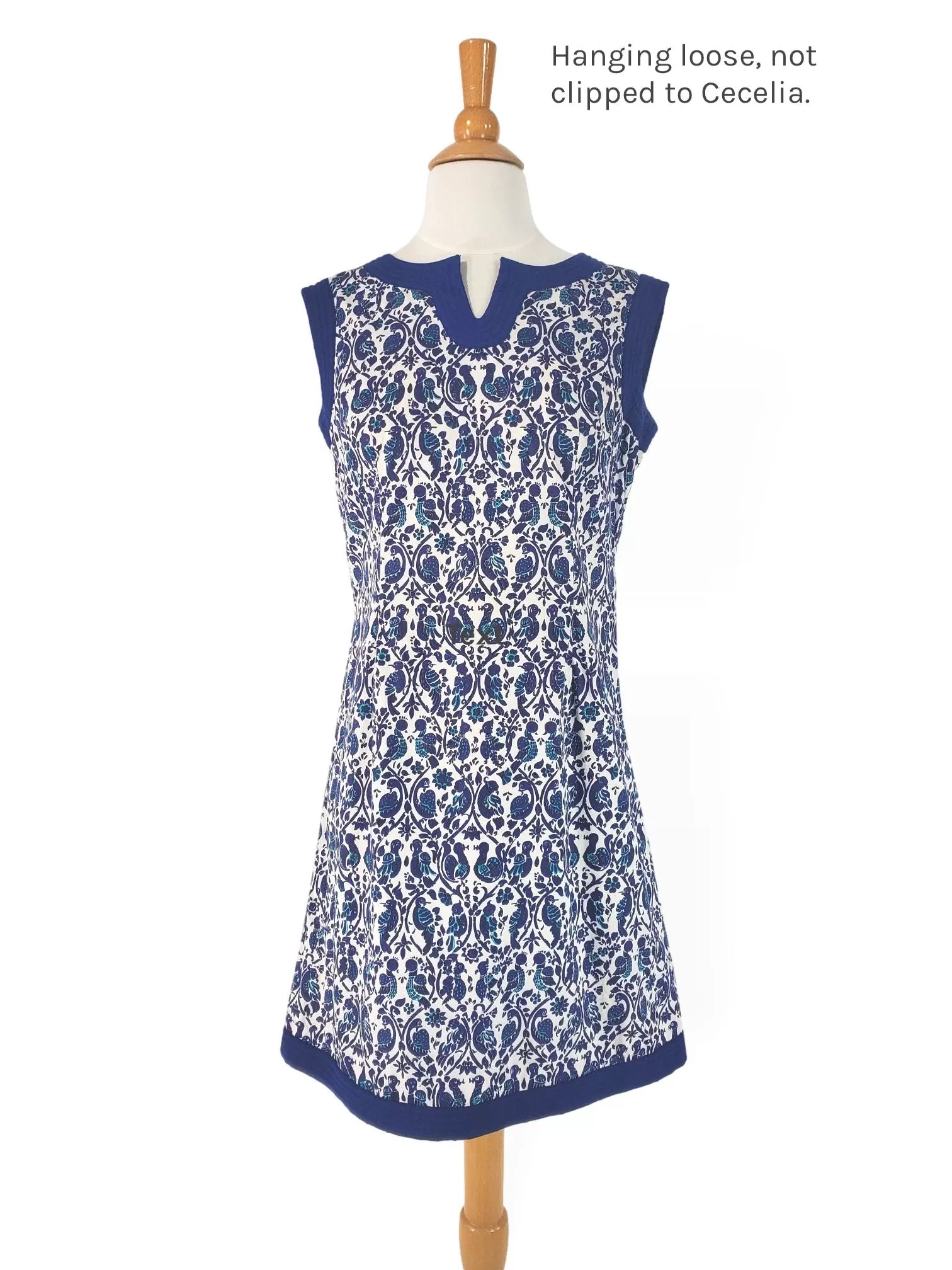 60s Cotton Shift Dress in Blue Batik Print - sm, med