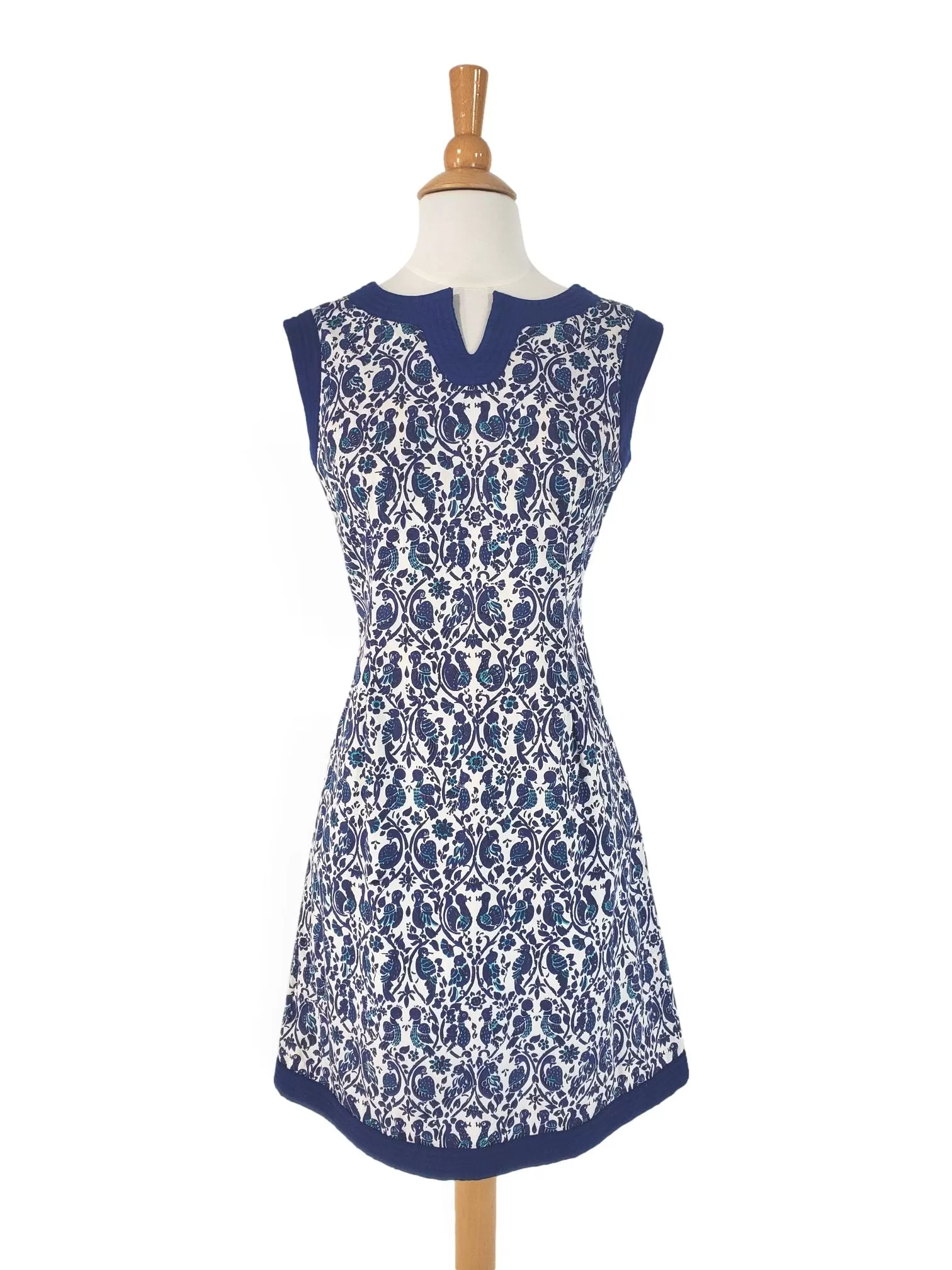 60s Cotton Shift Dress in Blue Batik Print - sm, med