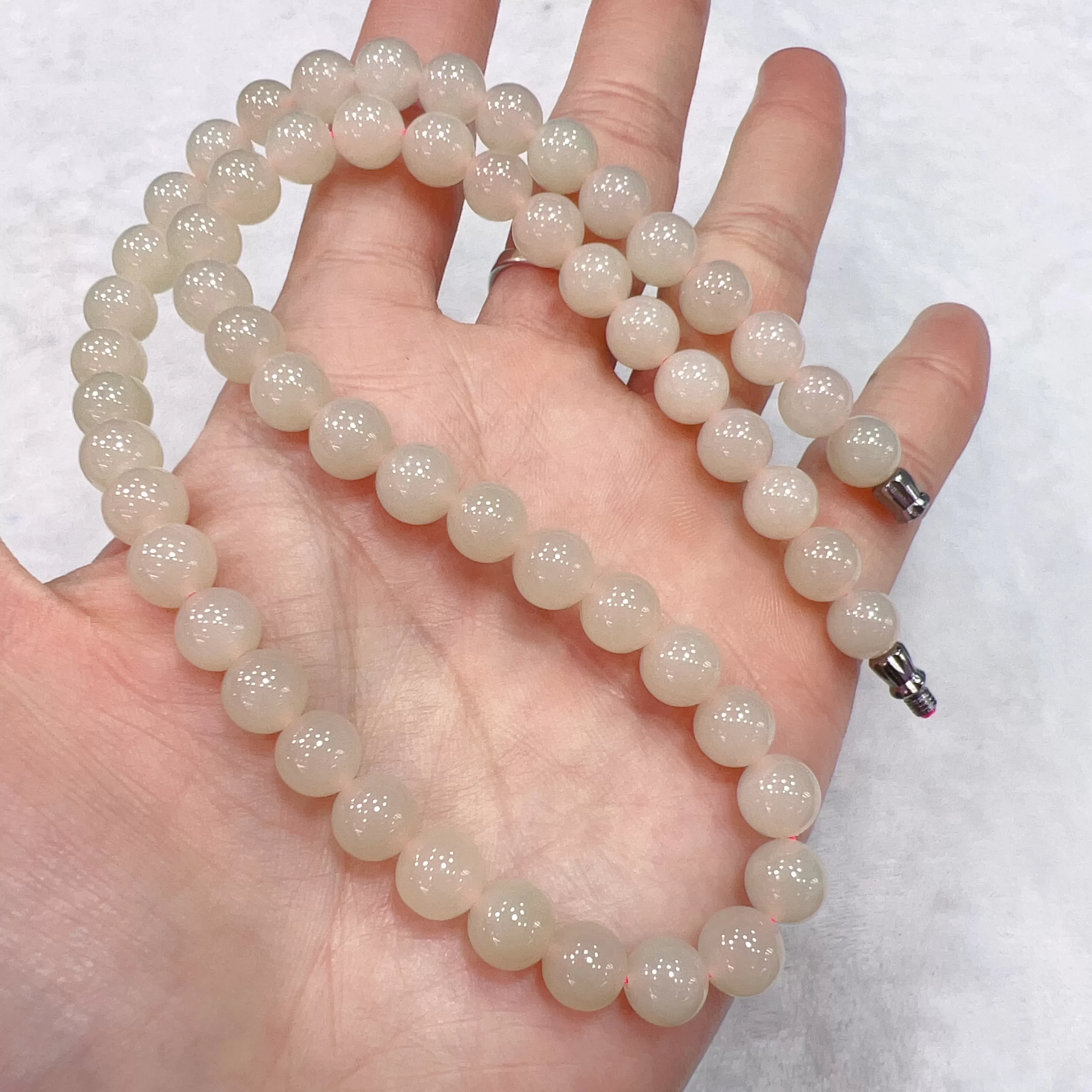 8mm Natural Pink Nephrite Round Bead Necklace Strands for DIY Jewelry Projects