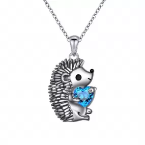 925 Sterling Silver Cute Animal Heart CZ Hedgehog Pendant Necklace Gift for Women Girls Birthday Gift