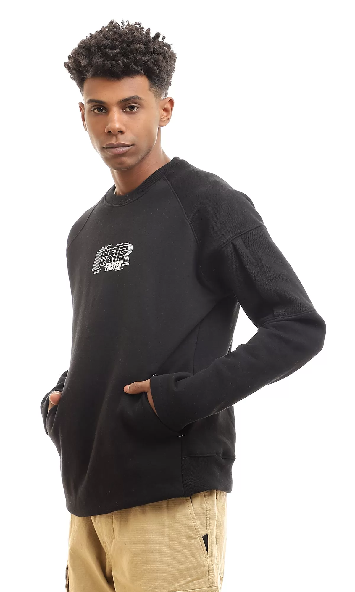 96441 Side Pocket Printed Black Slip On Sweatshirt