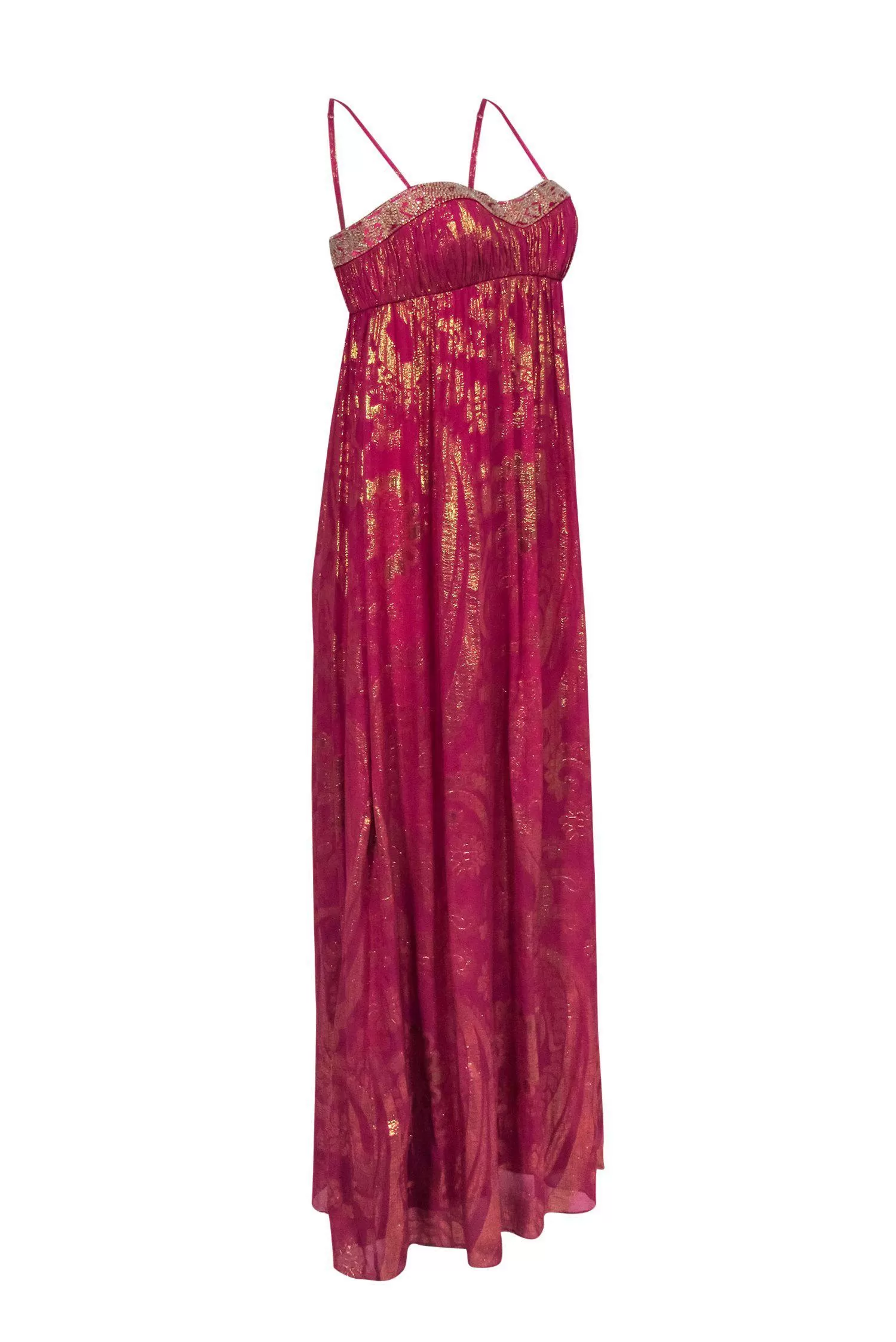 Aidan Mattox - Hot Pink Metallic Gold Beaded Maxi Dress Sz 10