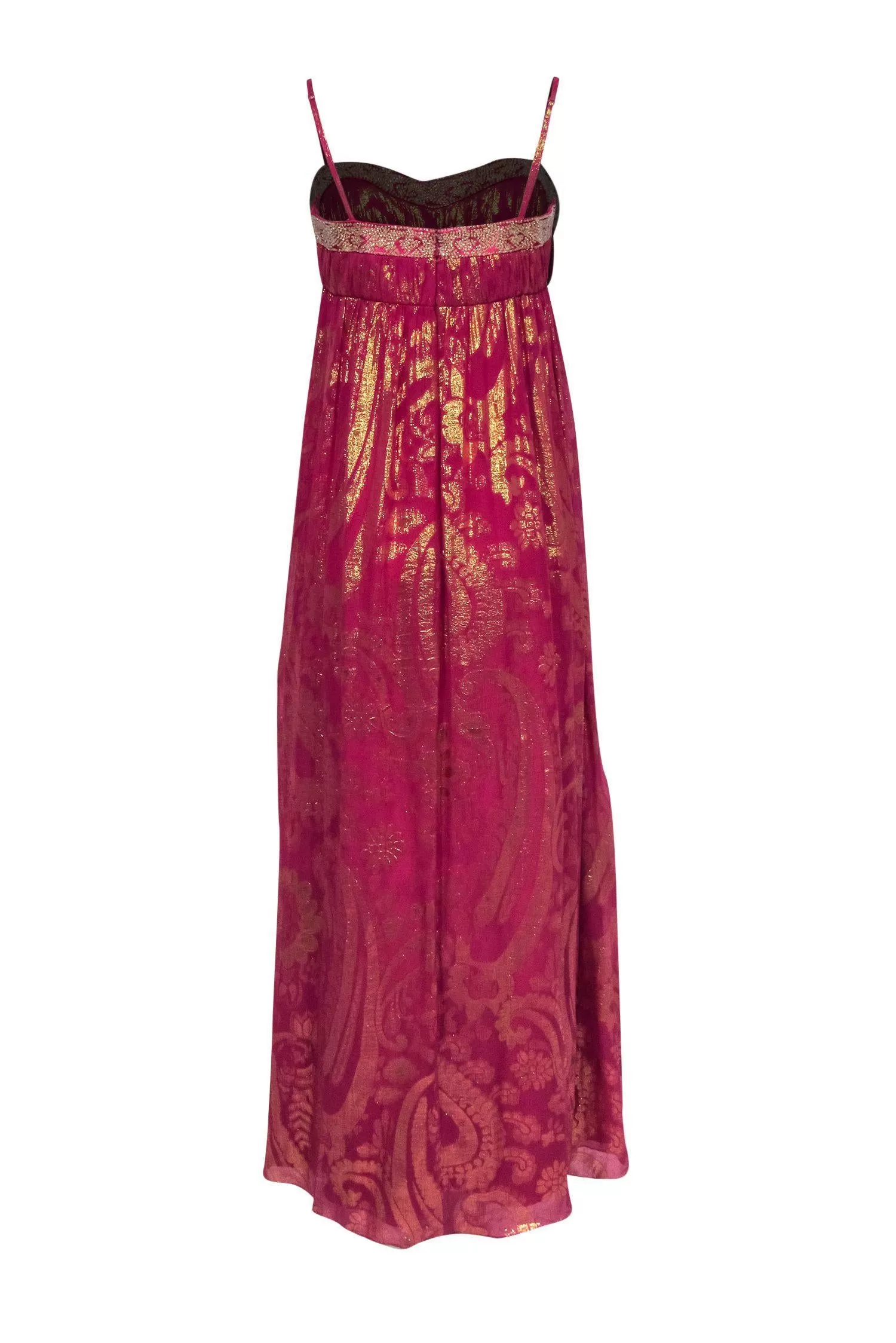 Aidan Mattox - Hot Pink Metallic Gold Beaded Maxi Dress Sz 10