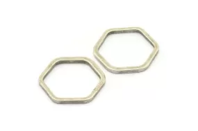 Antique Silver Hexagon, 8 Antique Silver Plated Brass Hexagonal Rings (25x2x2) D0136 H0017