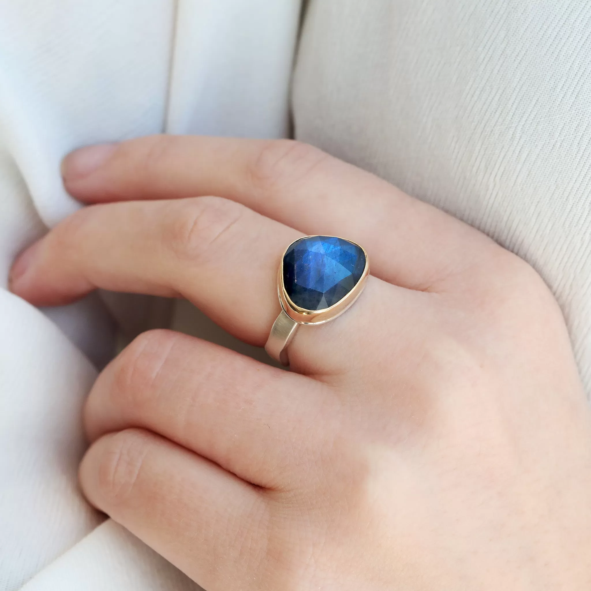 Asymmetrical Rose Cut Labradorite Ring