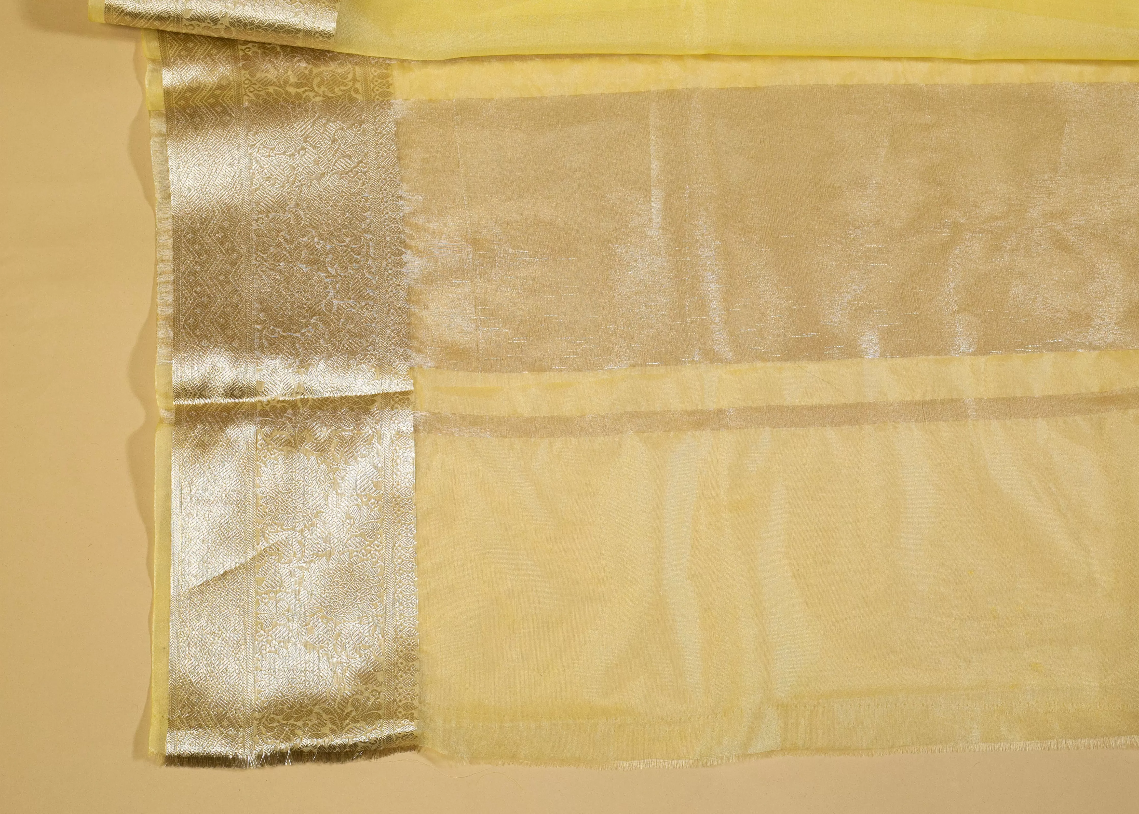 Banarasi Gold Woven Border Lemon Yellow Georgette Organza Saree with Woven Border Blouse