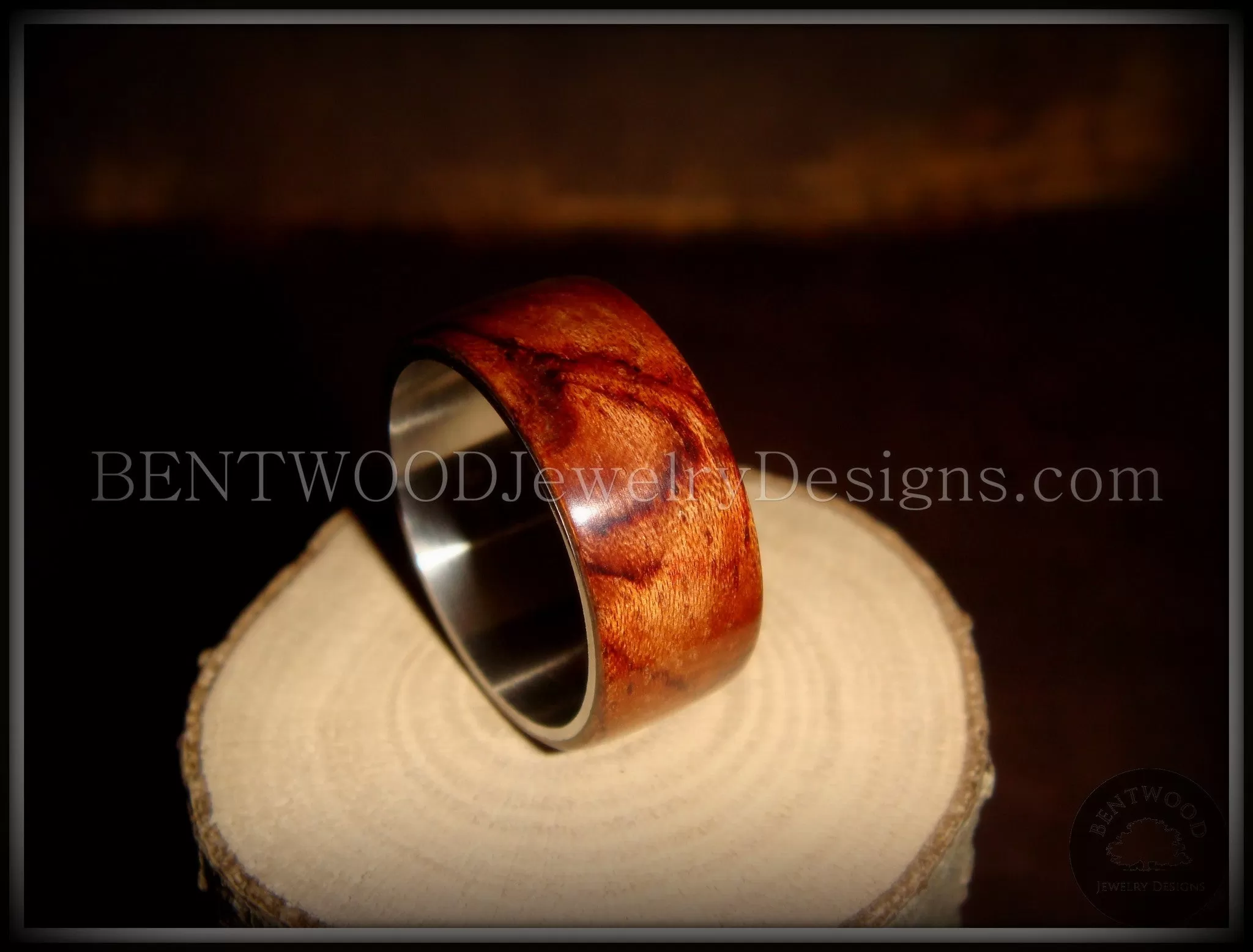 Bentwood Ring - Waterfall Bubinga Wood Ring with Surgical Grade Stainless Steel Comfort Fit Metal Core