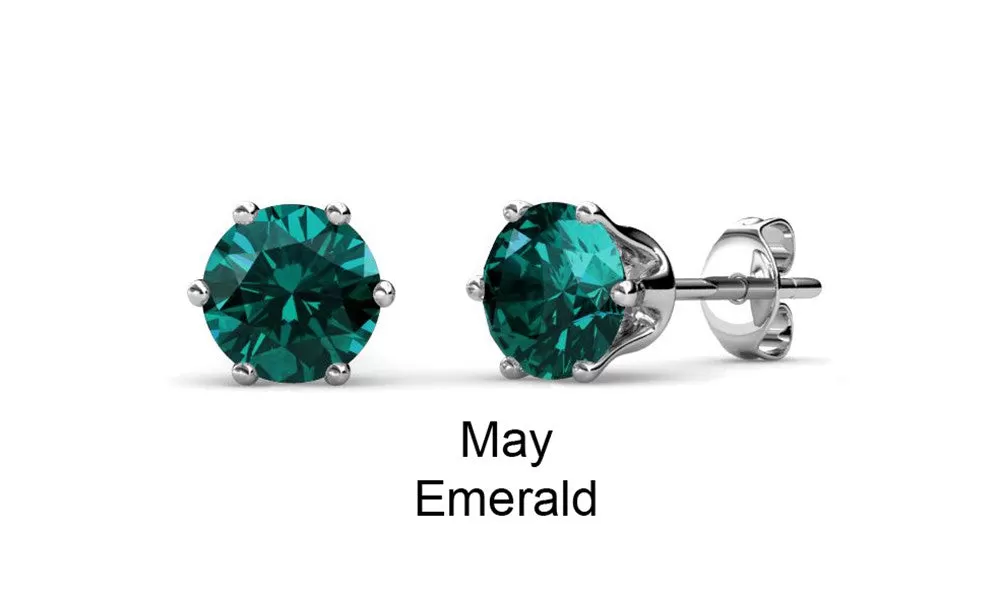 Birthstone Earrings, 18k White Gold Plated Stud Earrings with 1CT Crystals