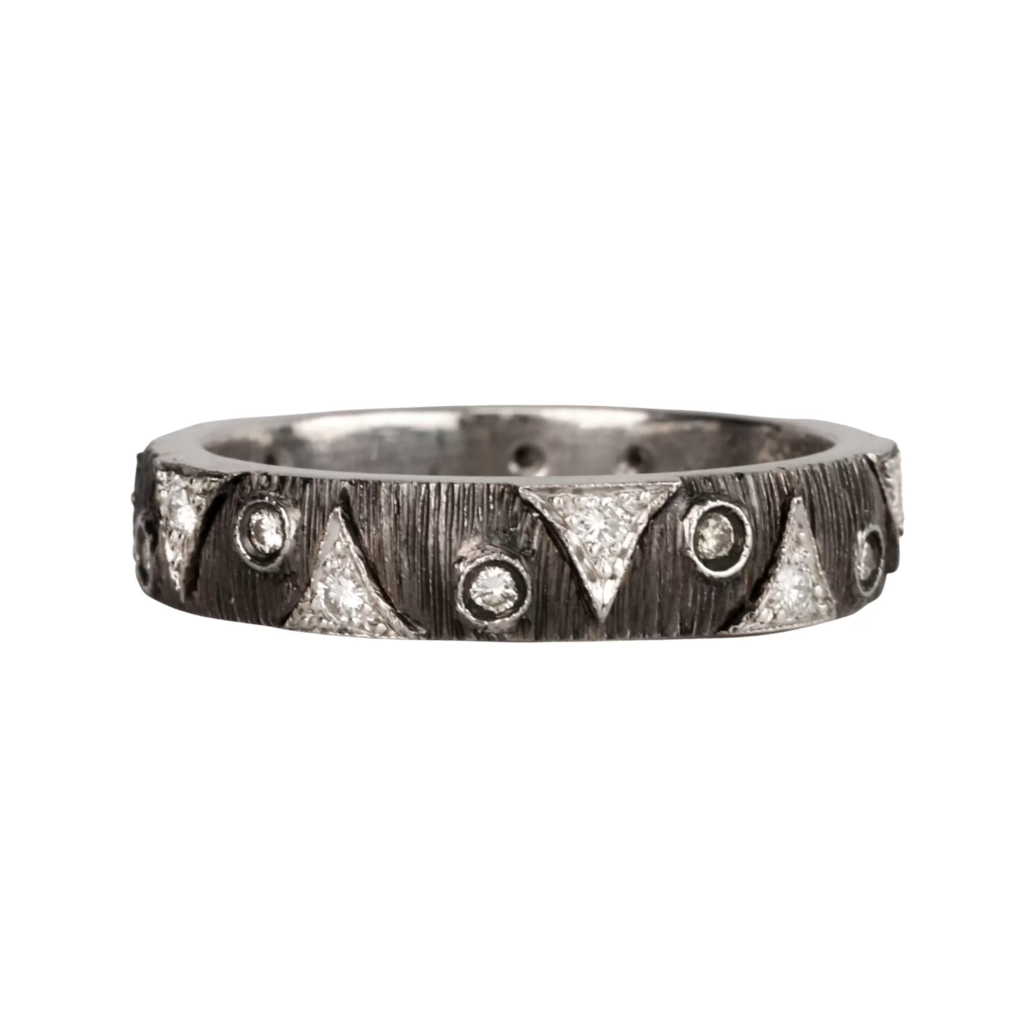 Blackened Platinum Round Thorn Diamond Band