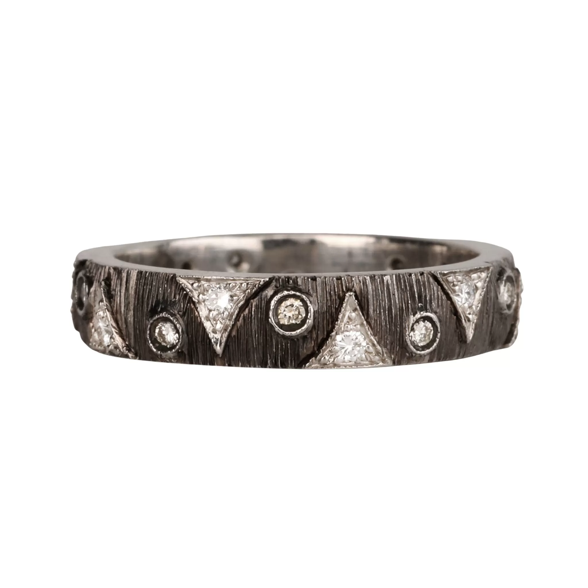 Blackened Platinum Round Thorn Diamond Band