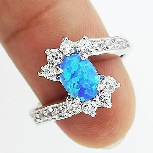 Blue and White Fire Opal Ring