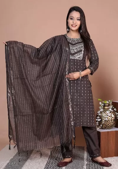 Brown Ethnic Cotton Salwar Suit Set