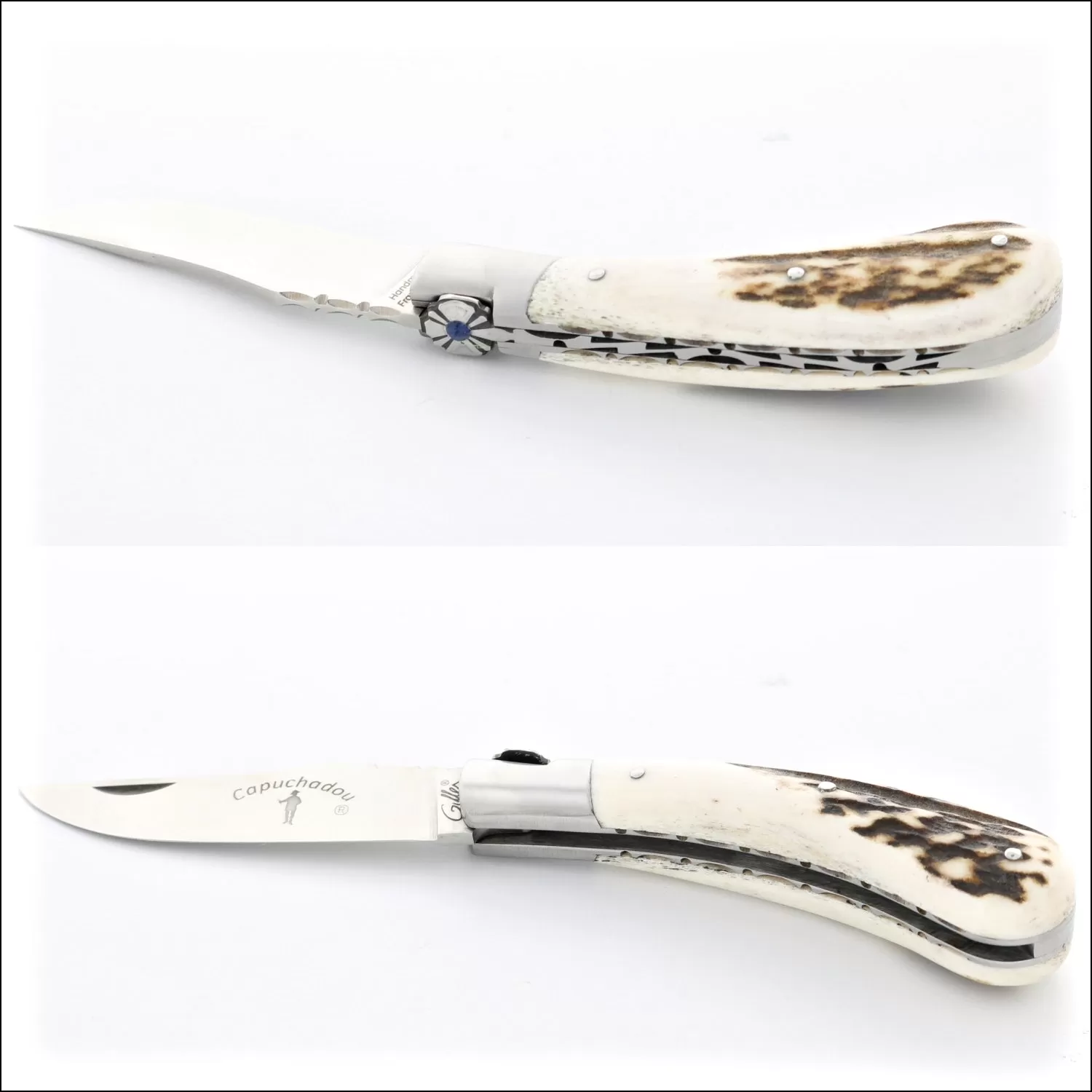 Capuchadou 10 cm Guilloche Folding Knife Deer Stag Handle