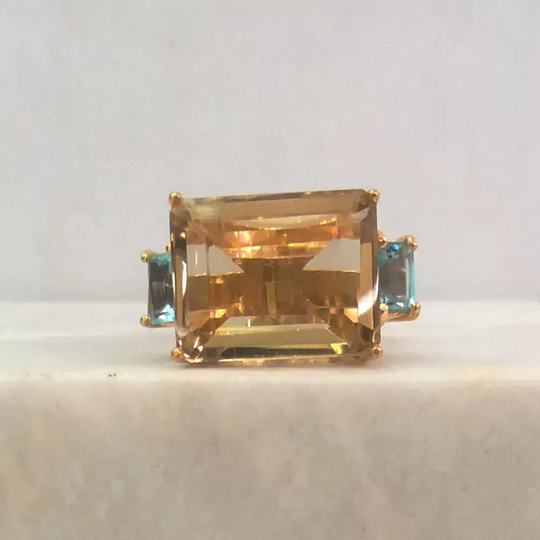 Citrine with Blue Topaz Cocktail Ring