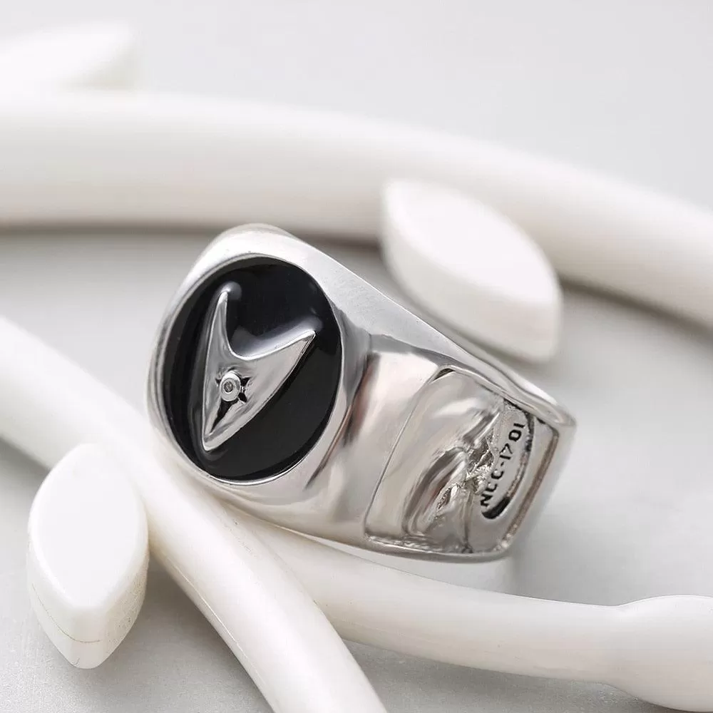 Classic Silver Plated Star Trek Badge Ring for Men Anniversary