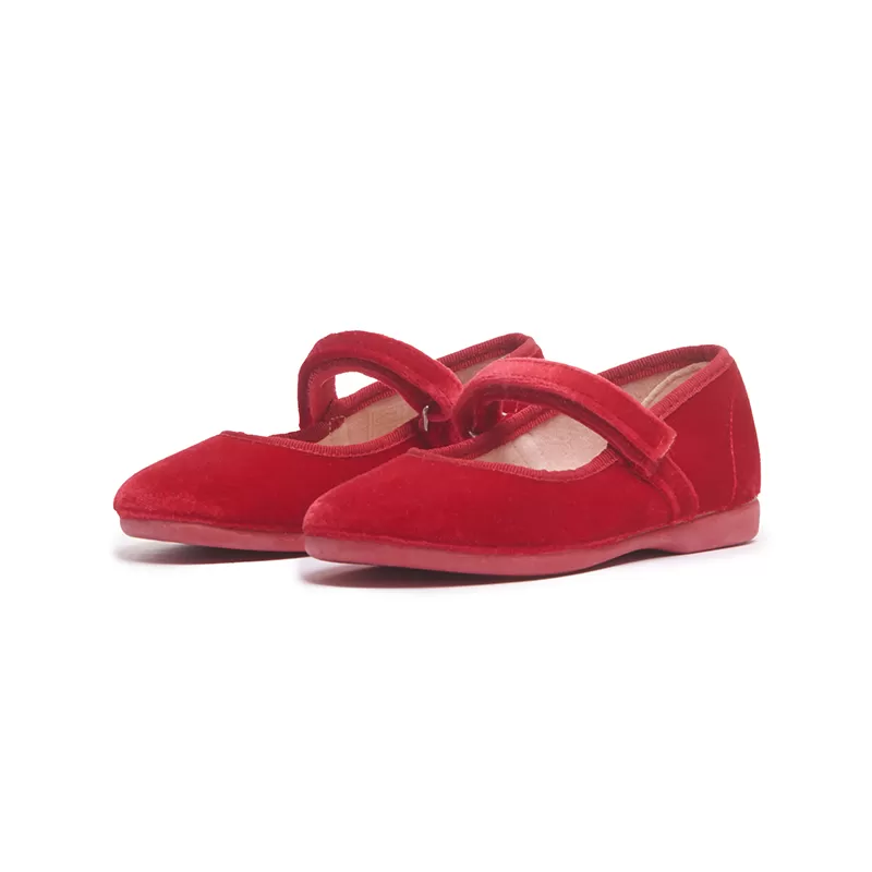 Classic Velvet Mary Janes in Red