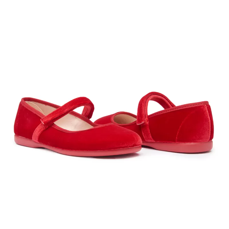 Classic Velvet Mary Janes in Red