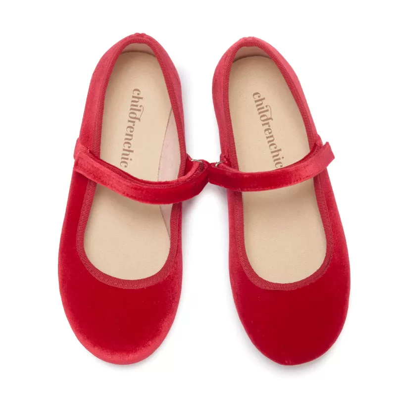 Classic Velvet Mary Janes in Red