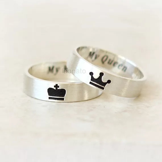 Crown Ring for KING and QUEEN / Custom Personalized Ring, couples ring