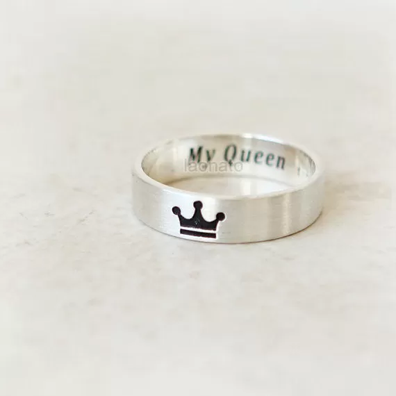 Crown Ring for KING and QUEEN / Custom Personalized Ring, couples ring