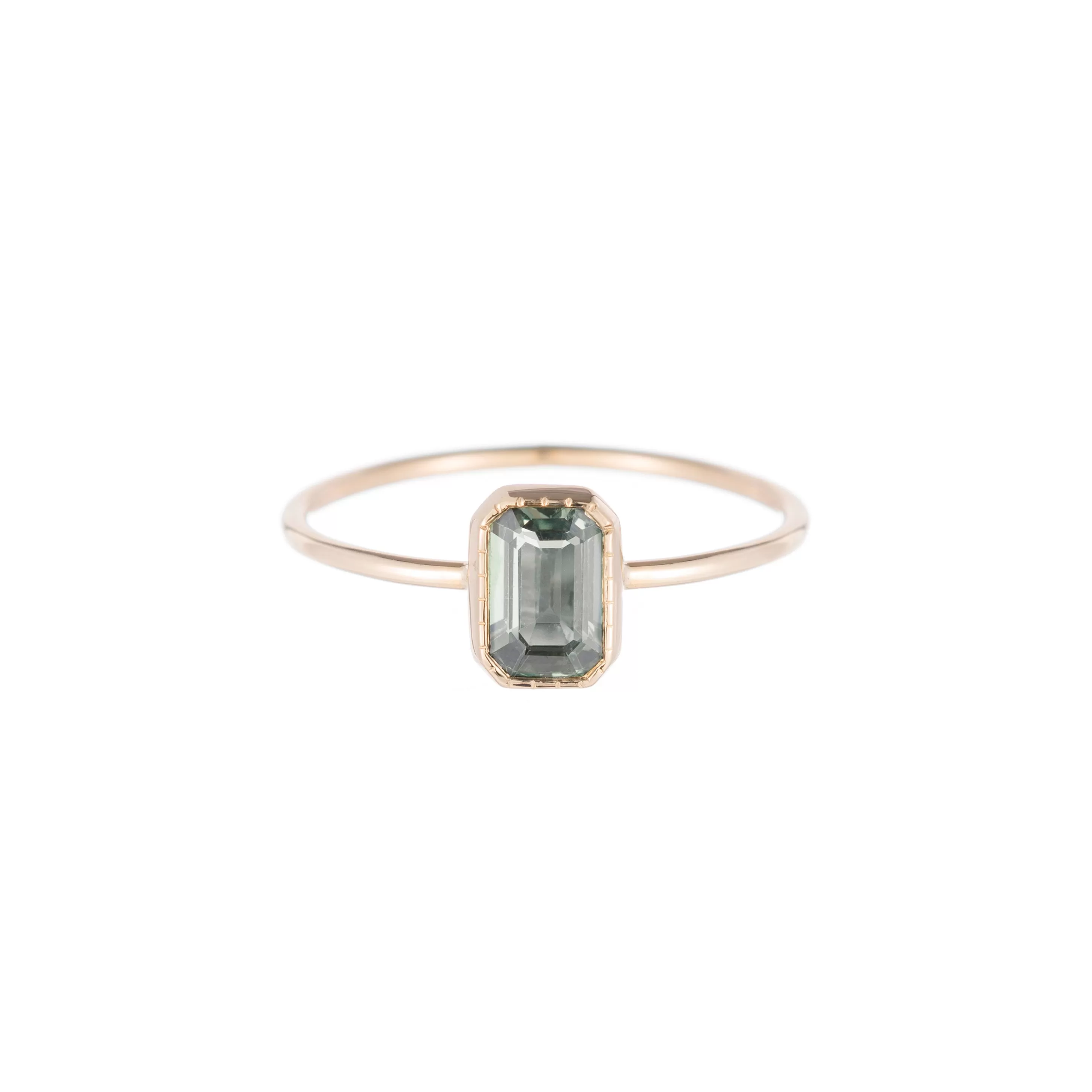 Emerald Cut Green Sapphire Wisp Ring