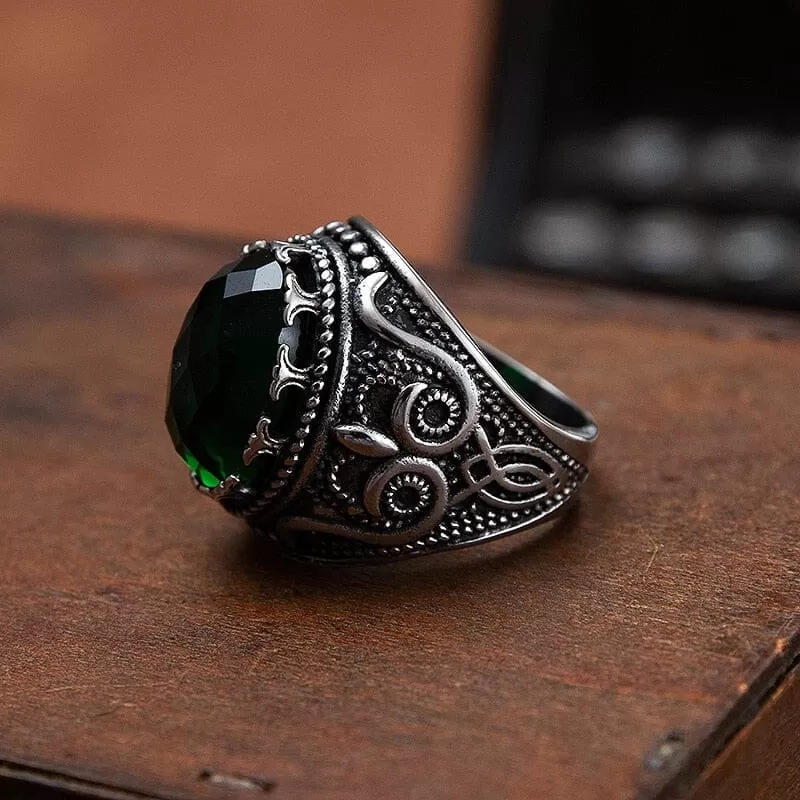 Emerald Zircon Gothic Crown Ring