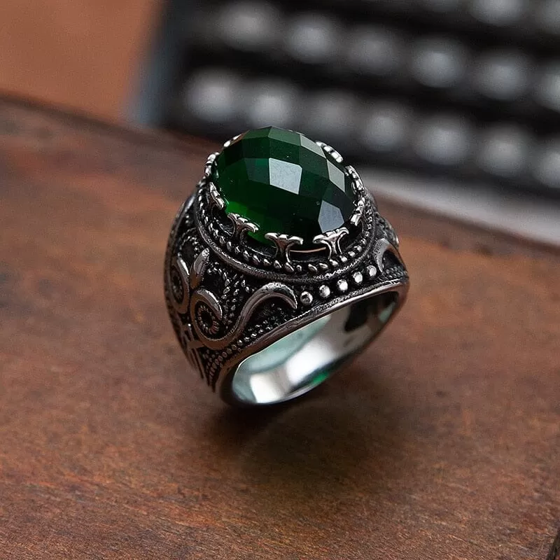 Emerald Zircon Gothic Crown Ring