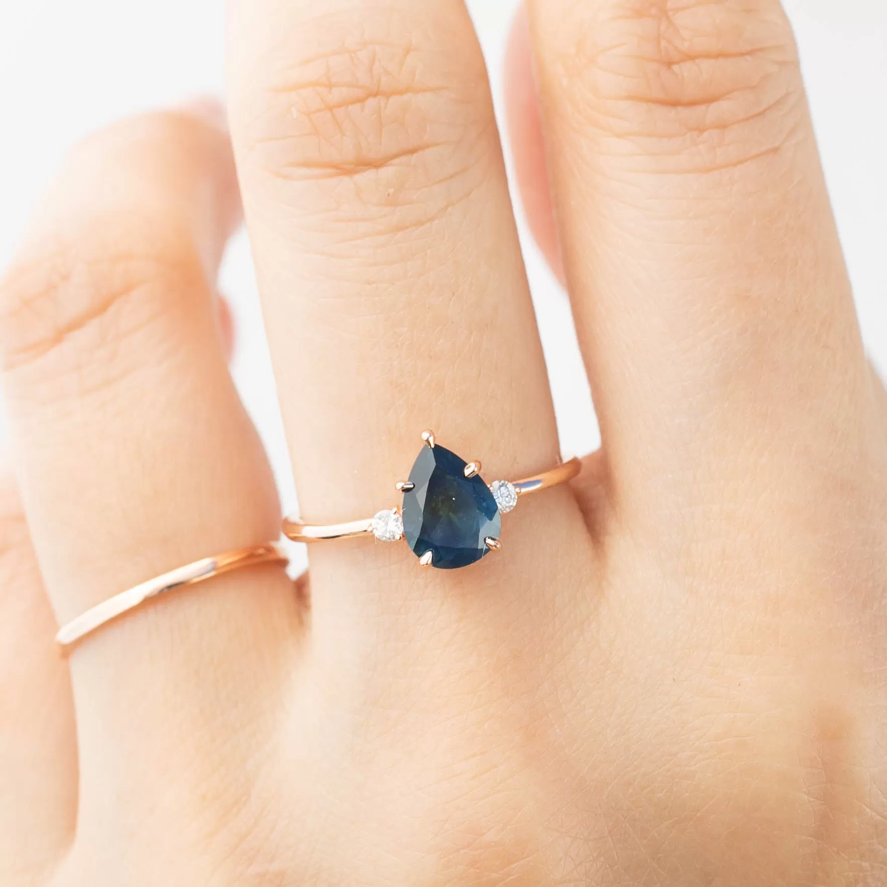 Emilie Ring - 1.45ct Pear Cut Blue Green Montana Sapphire, 14k Rose Gold (One of a kind)