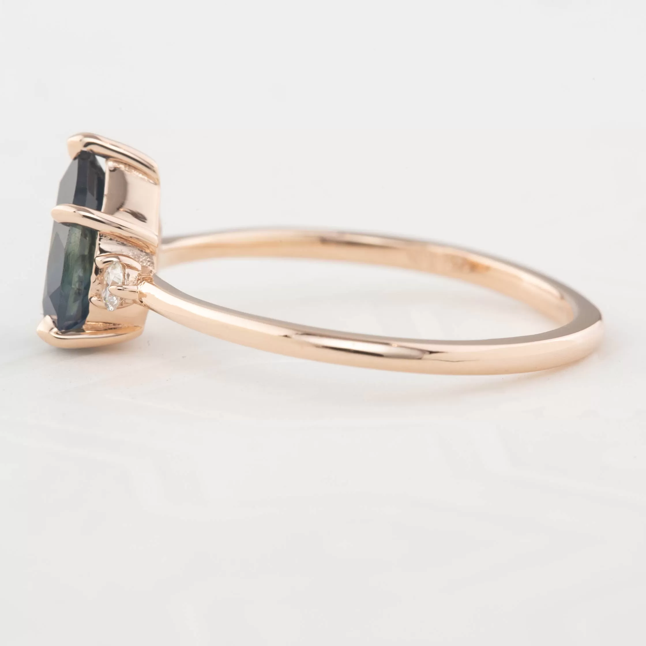 Emilie Ring - 1.45ct Pear Cut Blue Green Montana Sapphire, 14k Rose Gold (One of a kind)