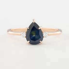 Emilie Ring - 1.45ct Pear Cut Blue Green Montana Sapphire, 14k Rose Gold (One of a kind)