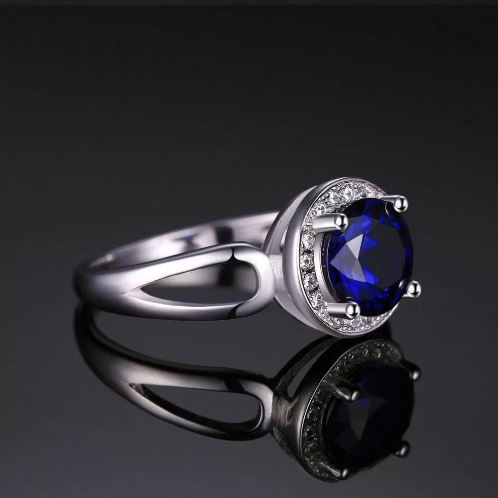 Fashion 1.8ct Created Blue Sapphire Halo Ring - 925 Sterling Silver