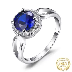 Fashion 1.8ct Created Blue Sapphire Halo Ring - 925 Sterling Silver