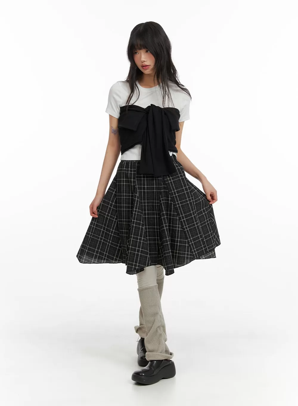 Flared Checkered Midi Skirt CM413