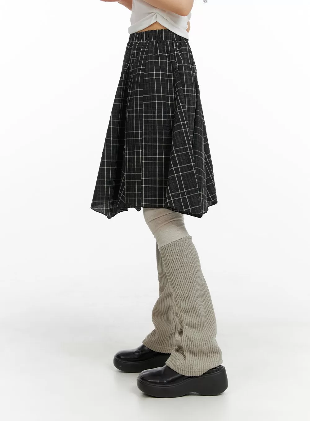 Flared Checkered Midi Skirt CM413