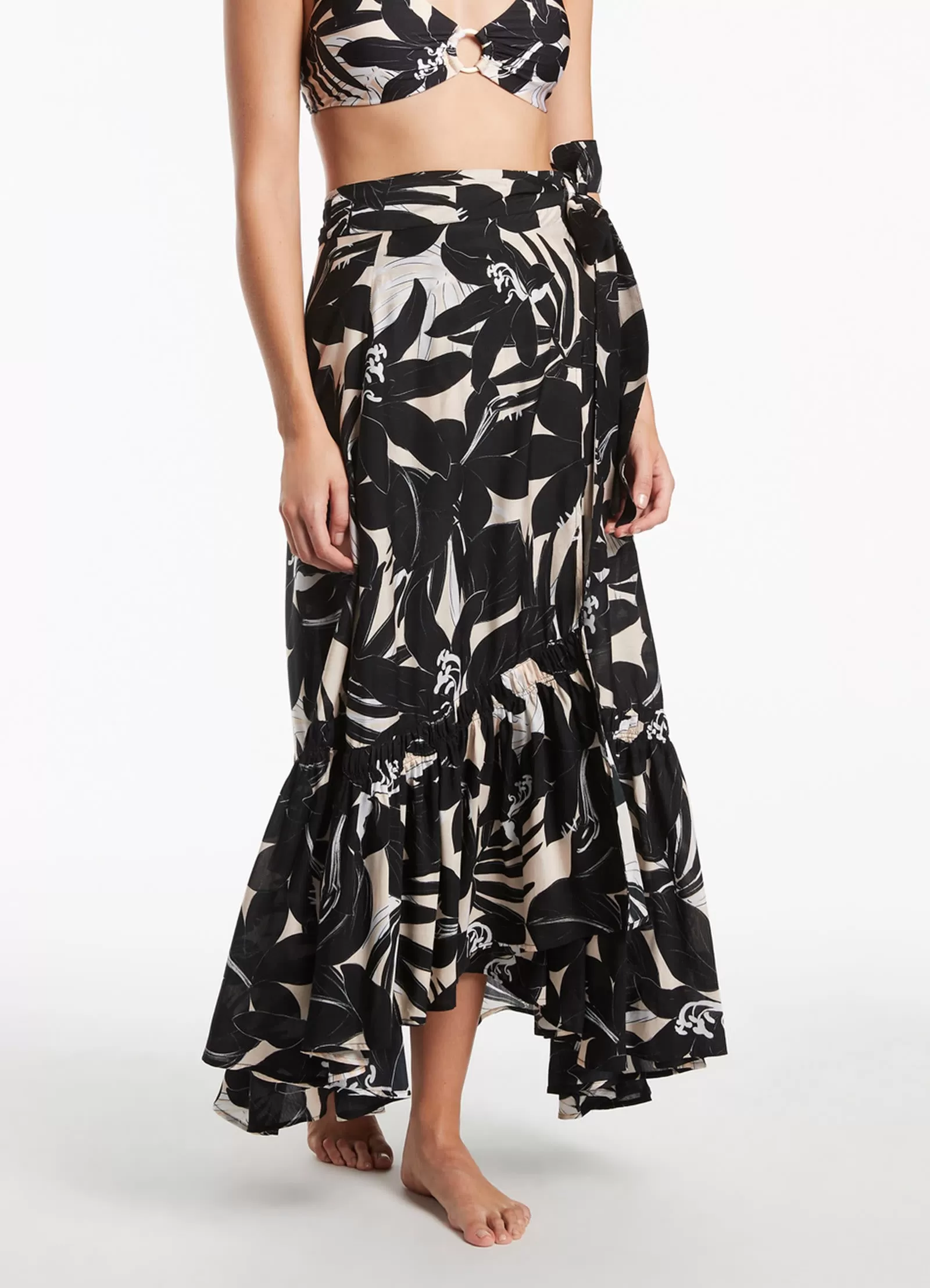 Floreale Ruffle Wrap Skirt - Black